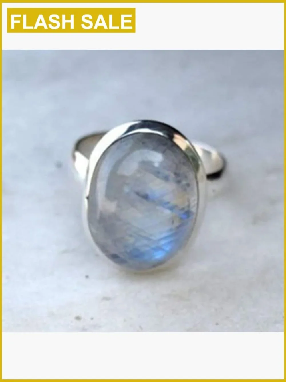 925 Sterling Silver Moonstone Ring Oval Rainbow Gemstone Solitaire Size 8.5